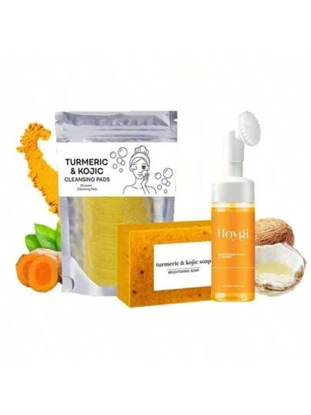 Turmeric Wash And Care Three PieceSet, Turmeric Tablets, TurmericCleansing Mousse, Turmeric SoapFacial Cleansing Skincare FacialCleansing Cleanser