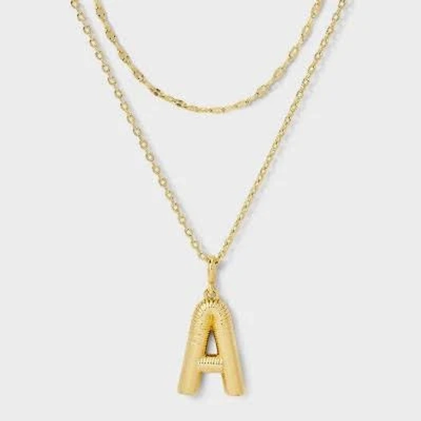 a new day 14K Gold Dipped Cubic Zirconia Duo Initial Multi-Strand Necklace