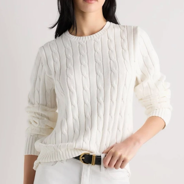Quince Women's Cable Crewneck Sweater in Organic Cotton