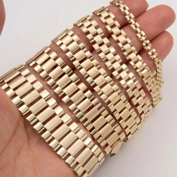 Rlx Railroad Reversible Chain Bracelet Real 10K Yellow Gold All Sizes