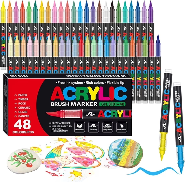 48 Color Acrylic Paint Markers Brush Tip, Panbear Vivid Colors with Direct-Liquid Ink Control System, Professional-Grade Paint Pen for Rock Painting, Canvas, Glass, Plastic, Fabric Creative Crafts - Walmart.com