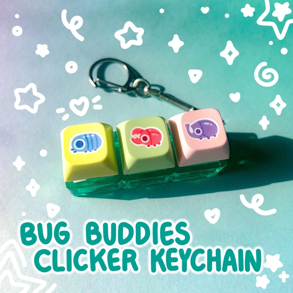 Bug Buddies Keycap Keychain Set Clicky Fidget Mechanical Keyboard Sensory Accessory Isopod Stag Beetle Rhino Insect Charm