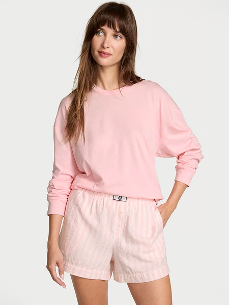 Flannel Long-Sleeve Short Tee-Jama Set