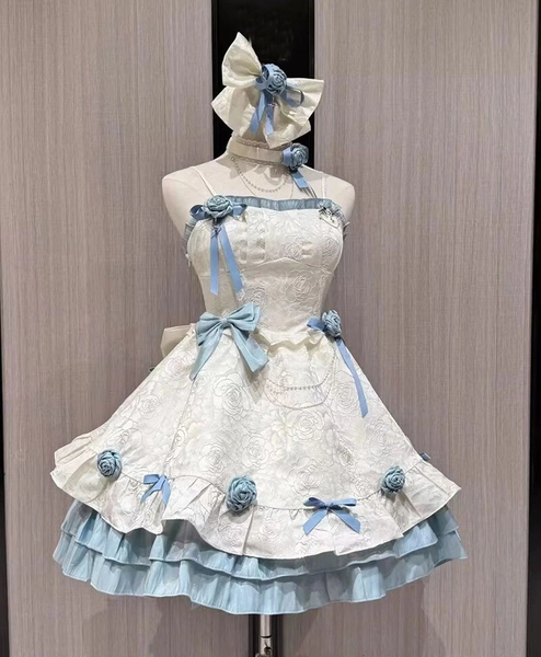 Lolita Girls Womens Bow A-Line Dress Costume Japanese Sleeveless Cute Dress