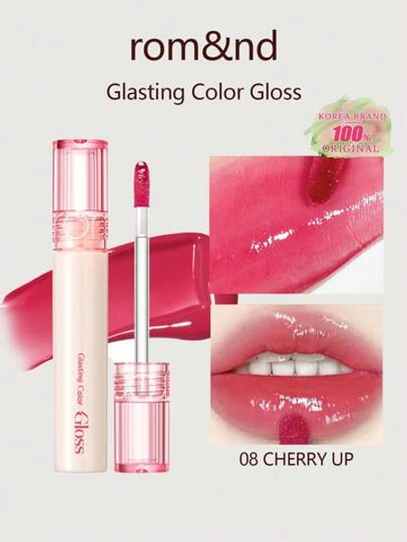 Rom&nd Romand Glasting Color Gloss 08 CHERRY UP, High Viscosity, Lip-Enhancing Glass Finish, Glassy Film, Wet-Look Shine, Dewy Jelly, 6H Hydration, Vegan Formula, Pocket-Size, K-Beauty Glass Lips, Photo-Ready Shine, Dry Lips Rescue, K-Beauty, Korean Makeup