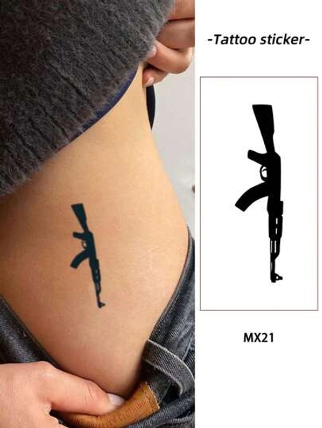 1pc Waterproof & Abrasion Resistant Tattoo Sticker, PVC Fake Tattoo With Gun Outline Design, Suitable For Men & Women, Daily Use On Hands, Legs