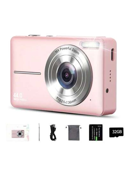 Digital Camera, 44MP FHD 1080P Camera For Kids With 32GB Card, Point And Shoot Digital Camera For Teens With 16X Zoom, Portable Kids Camera Gifts For Girls Boys Student Children