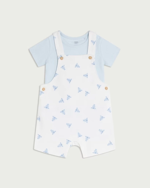 F&F Baby 2-Piece Cotton Rich Dungarees and Bodysuit Set in Blue