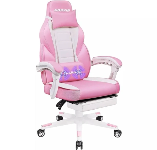 WALEAF Big and Tall Heavy Duty PC Gaming Chair, Ergonomic Video Game Chairs with Footrest Pink