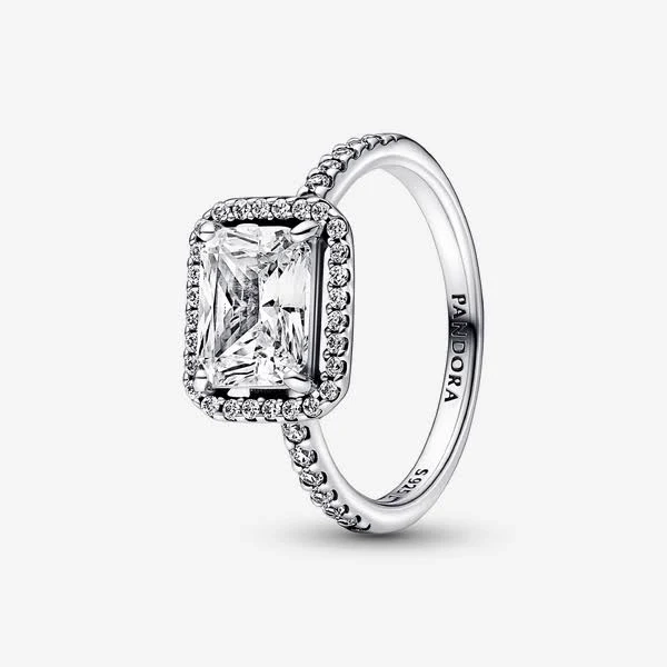 Pandora Sterling Silver Rectangular Sparkling Halo Cubic Zirconia Ring
