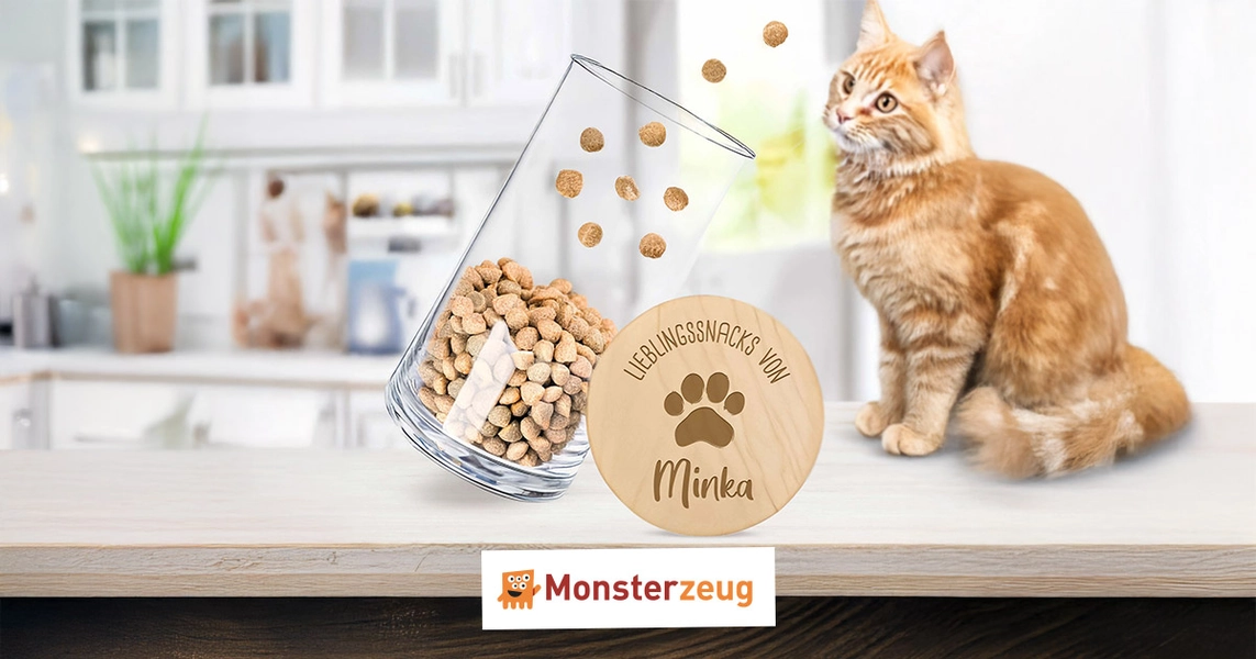 Vorratsglas mit Gravur - Katzensnacks personalisiert mit Name