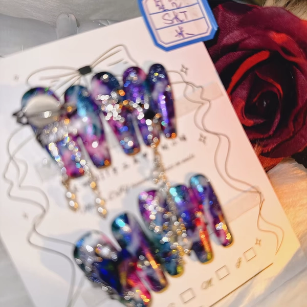 10P High Quality Handmade Press on Nails Cosmic Star Curse Constellation Sense Dark Explosion Flash Nail Art Real Shot Hot Girl - AliExpress 