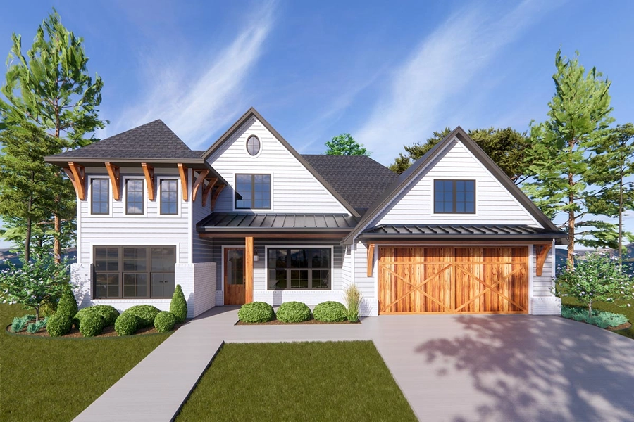 Plan 818025JSS: Split-bed Country Craftsman with Vaulted Family Room