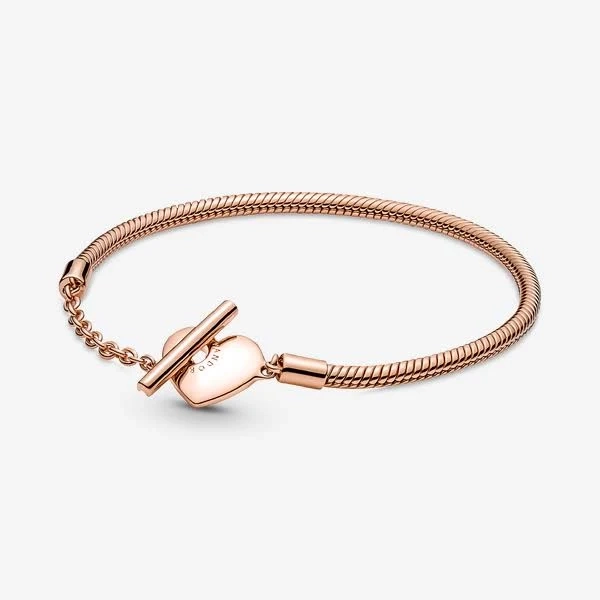 Pandora Moments Heart T-Bar Snake Chain Bracelet in Rose Gold