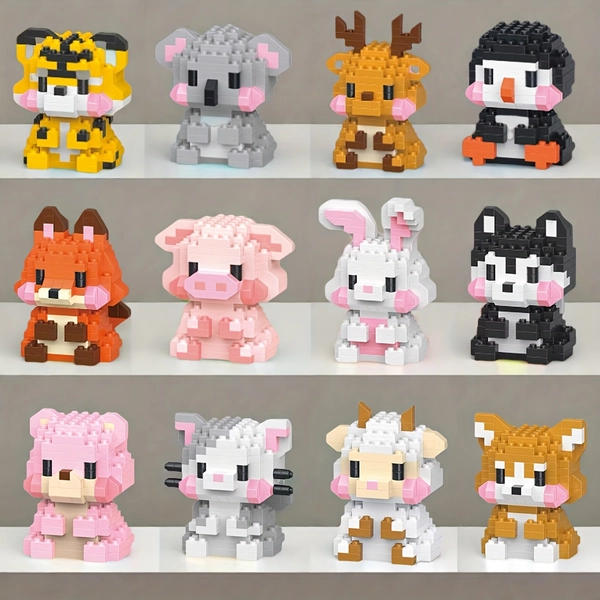 12pcs Animal Building Blocks Set | Small Particle Plastic Building Blocks in Red, Brand: MOD CHILWIN