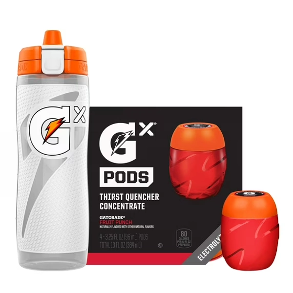 Gatorade Gx Hydration System – White 30oz Squeeze Bottle + 4 Fruit Punch Flavor Pods