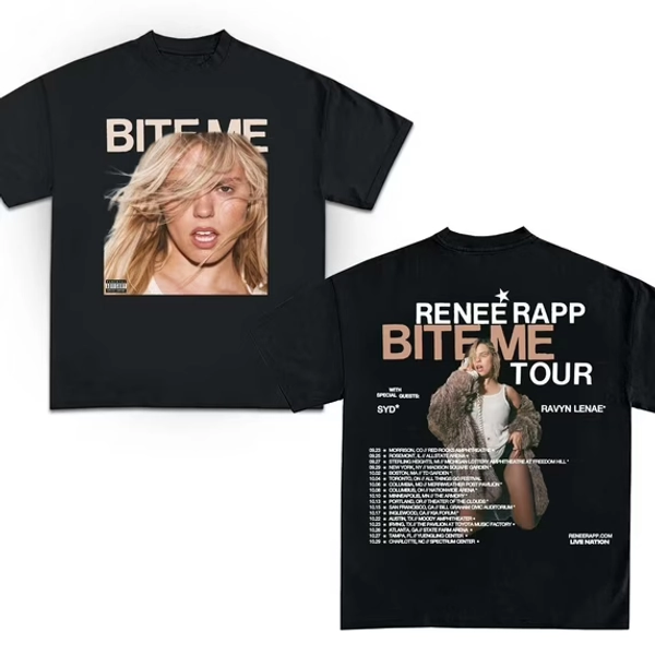 Renee Rapp Bite Me Tour Vintage Shirt, Gift For Woman and Man Unisex T-Shirt,Black Color,Size M