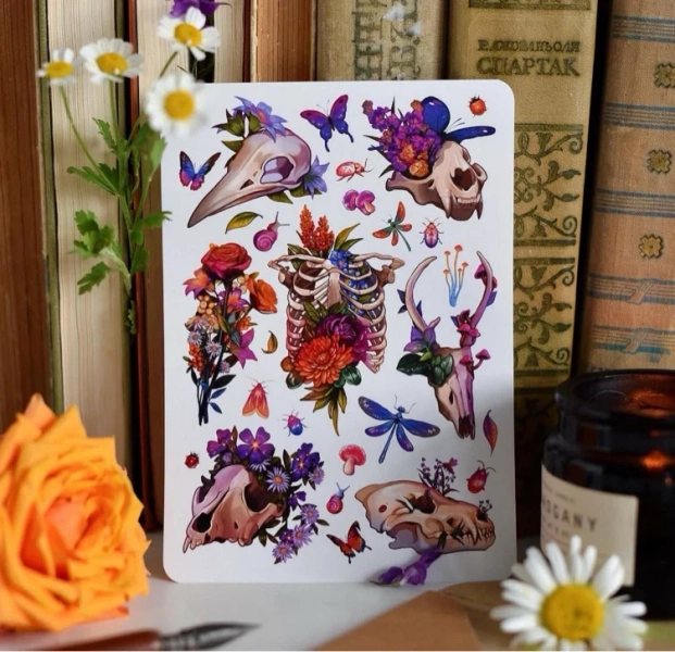 Floral Skull Sticker Sheet