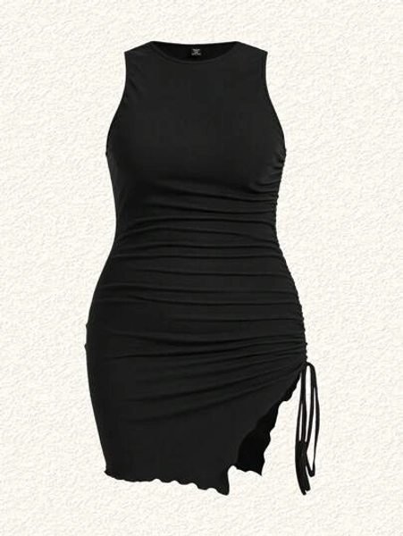 SHEIN EZwear Plus Size Fitted Black Knitted Sleeveless Dress - Size 0XL