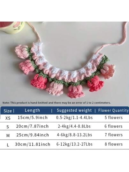 Multiple Sizes Available Pink Flower Pet Collar, Handwoven, Adjustable Leash, Suitable For Cats, Small Dogs, Medium Dogs, Rabbits, Various Pet Decorations, Special For Photos - Size S