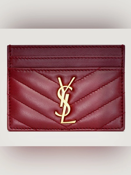 Saint Laurent Red Quilted Card Holder with Gold YSL Emblem