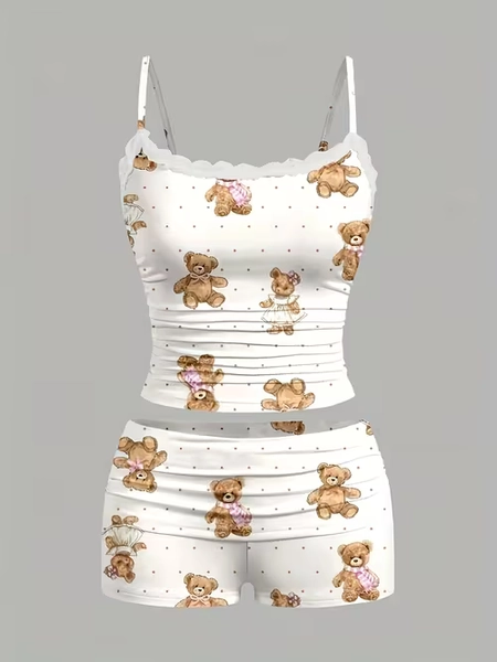 2pcs womens cute teddy casual set easy cami shorts suitable - Temu