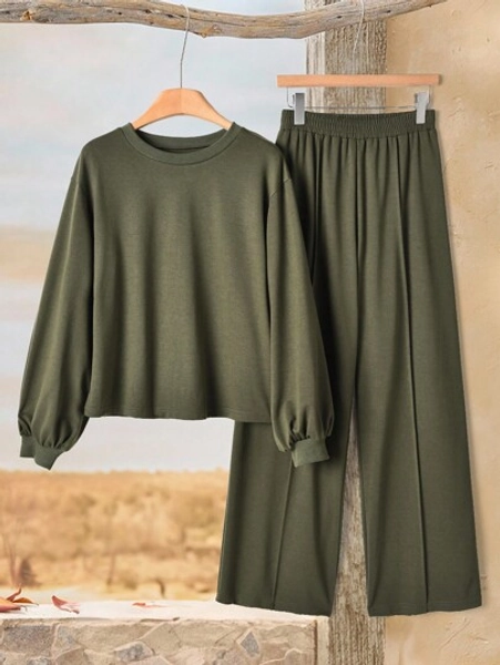 Rusticease 2pcs Women Casual Solid Color Minimalist Long Sleeve Top & Pants Set Two Pieces Set Women Long Sleeve Two Pieces Set Comfortable Two Pieces Set 2 Pieces Casual Sets Woman Two Pieces Pants Set Women FALL Women's Winter Clothes