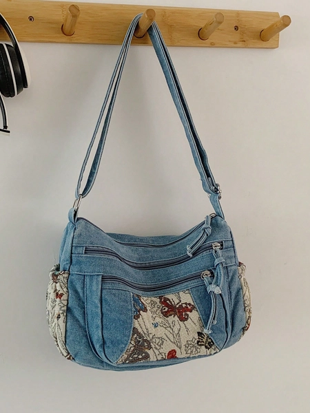 New Casual Chic Soft Jeans Multi-Layer Crossbody Bag With Multiple Pockets, Versatile Commuter Large Capacity Women's Shoulder Bag, Suitable For Work Commuting, Shopping And Traveling., Perfect For Cow Girl