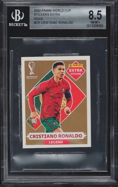 2022 Panini World Cup Stickers Extra Gold Cristiano Ronaldo #CR BGS 8.5 NM-MT+