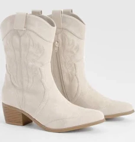 Boohoo Women's Embroidered Western Ankle Cowboy Boots