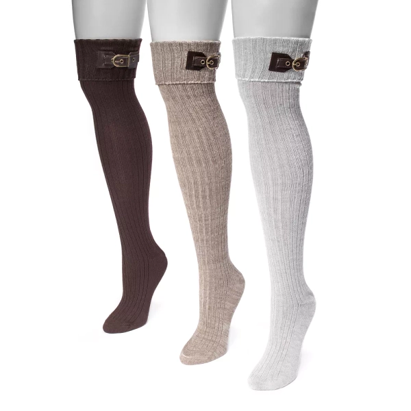 Women's MUK LUKS 3-pk. Buckle Cuff Over-the-Knee Socks