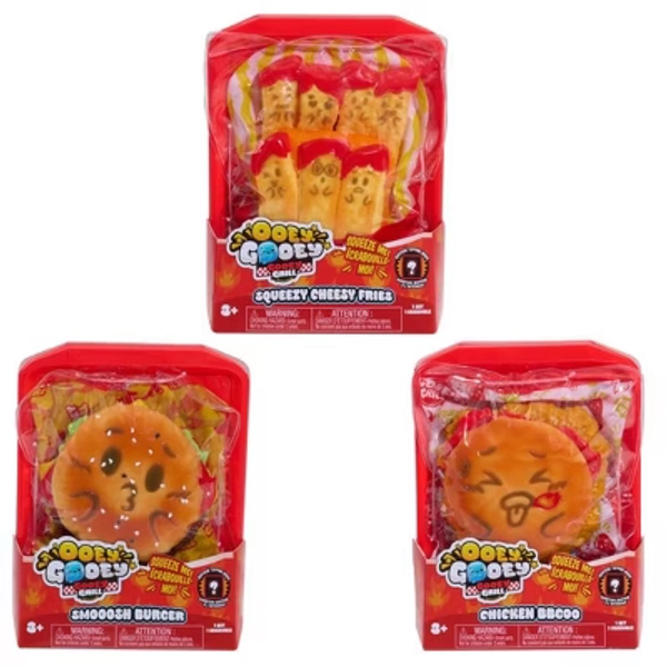 Just Play Ooey Gooey Gooey Grill Assortment Squooshy and Stretchy Soft Sensory Toy for Kids and Adults