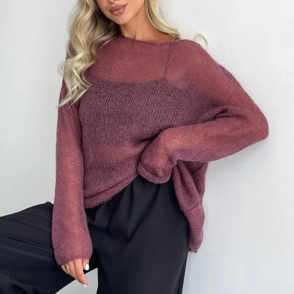 Oversized Off Shoulder Sheer Mohair Sweater