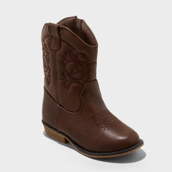 Toddler Girls' Memphis Western Boots - Cat & Jack™ Cognac 10T: Mid Calf, Zipper Closure, Almond Toe
