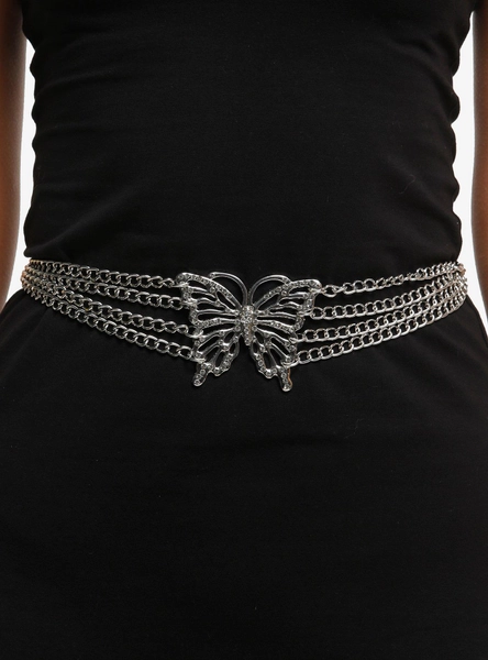 Silver Bling Butterfly Chain Belt