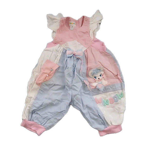 Vintage Sonya's Baby Girl Romper Size 2 Pastel Mouse Patch WINDOW 80s 90s