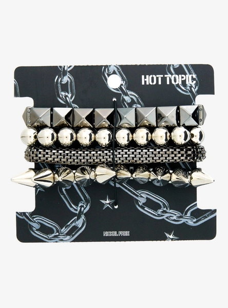 Silver Spike Stud Chain Bracelet Set