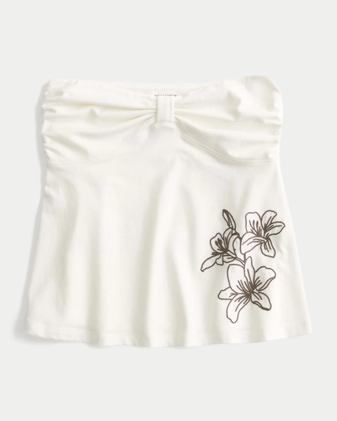 Strapless Floral Graphic Babydoll Top