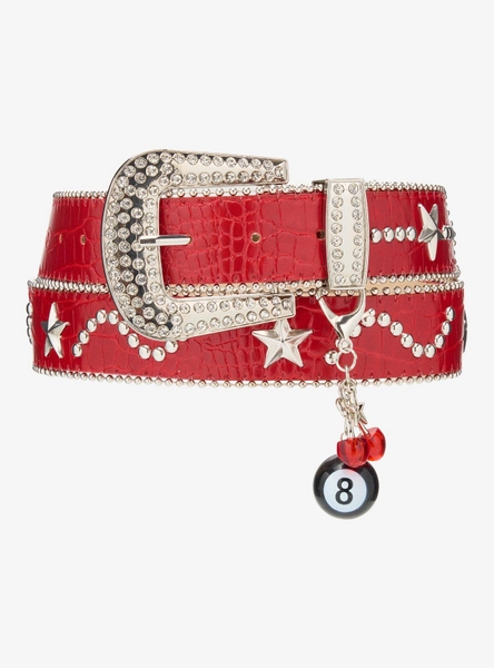Red & Silver Star Stud 8-Ball Charm Belt