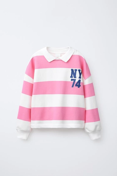 STRIPED POLO COLLAR SWEATSHIRT - Pink | ZARA United States