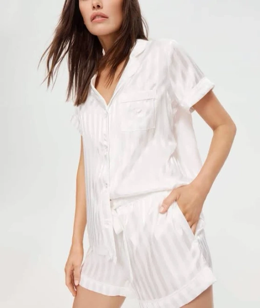 White Stripe Chic Satin PJ Set