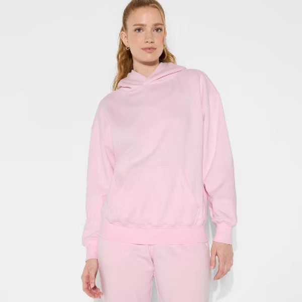 Women's Oversized Bubble Hem Hooded Sweatshirt - Wild Fable™ Light Pink S