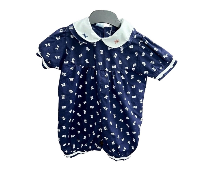 Vintage 1980s Koochy Koo Navy &amp; White Butterfly Romper size 12-18 months.