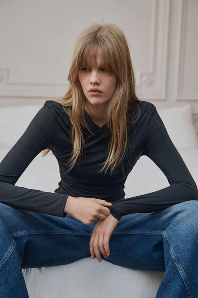 Draped Jersey Top - Black