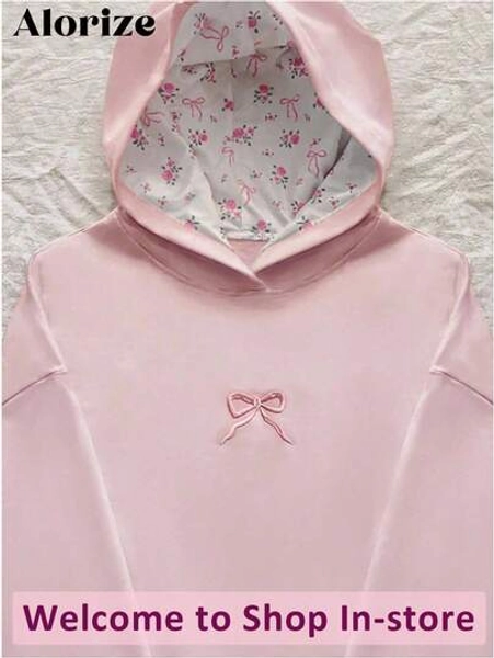 Teens Girls' Casual Fashion Cute Pink Bow Embroidered Hoodie Sweatshirt Cute Hoodie Teen Teen Clothes Girls Hoodie Korean Teen Outfits Cute Clothing Bow Hoodie Pink Bow Hoodie Pink Hoodie Fall Winter
