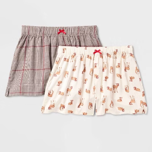 Women's 2pk Flannel and Satin Boxer Pajama Set - Wild Fable™ Brown Plaid M