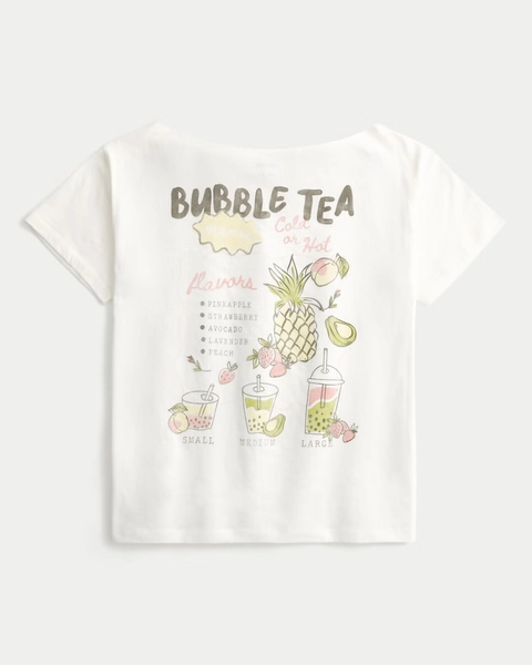 Oversized Off-the-Shoulder Bubble Tea Graphic Tee