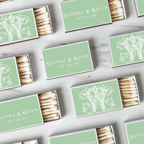 BULK SET OF 50 Personalized Wedding Monogram Matches - The Perfect Match - Custom Wedding Favors and Bridal Shower - Vintage Monogram Design