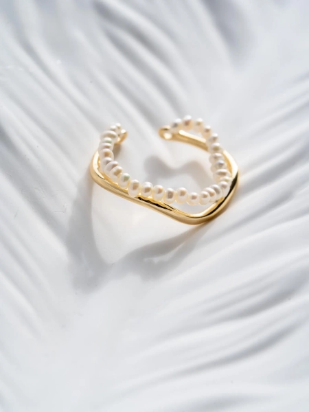 Stackable Pearl Ring 14K Gold Open Band Dainty Keshi Pearl Ring Minimalist Adjustable Ring Baby Pearl Ring Gift for Her