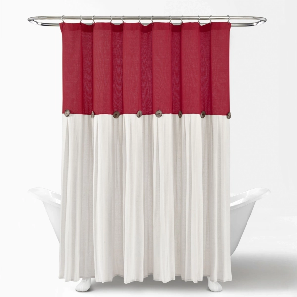 Lush Decor Two-tone Linen Button Shower Curtain